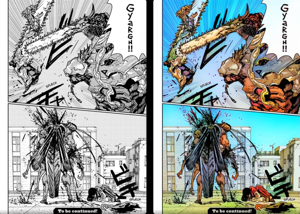 Original black and white manga compared to CHROMANGA colorized version